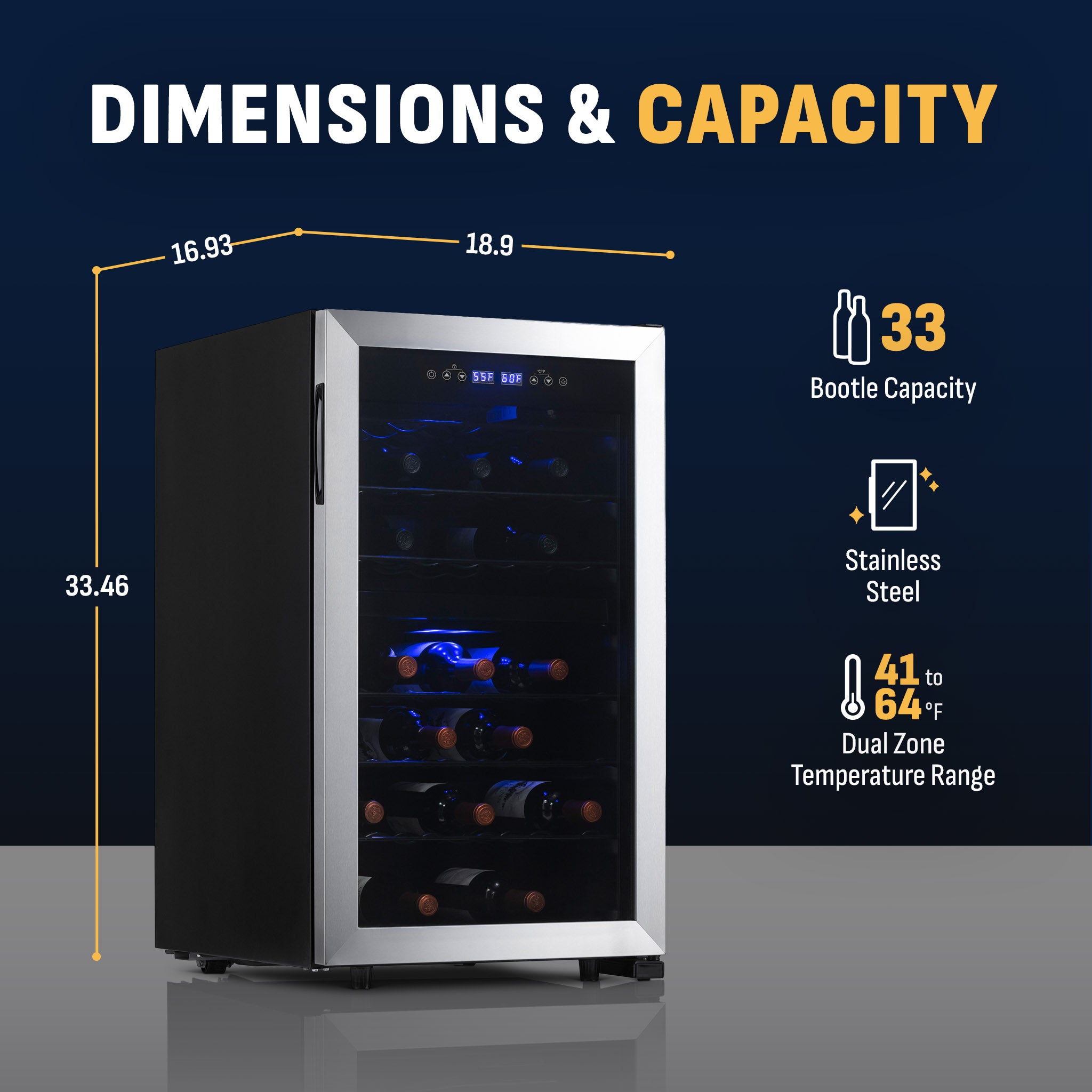 33-Bottle Stainless Steel Freestanding Wine Fridge | Newair