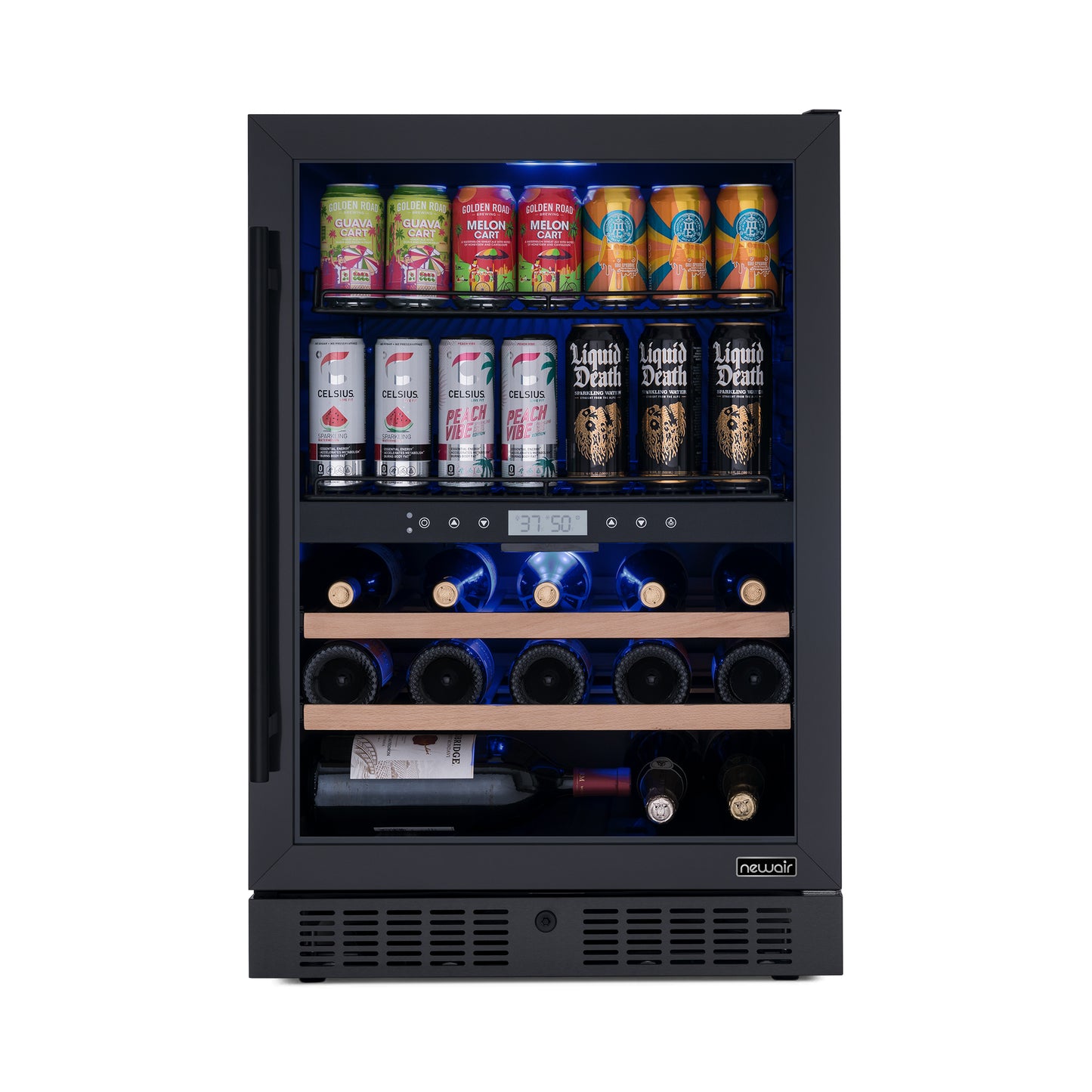 Newair® 100-Can, 24-Bottle Built-in Dual Zone Black Beverage Fridge - 24"