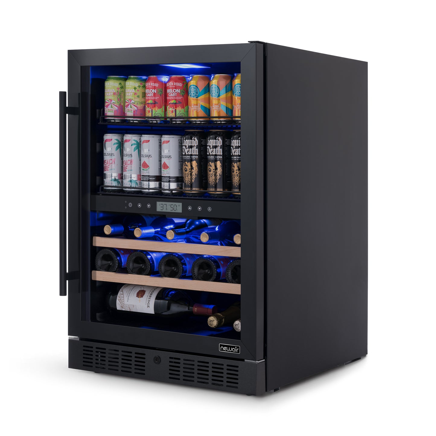 Newair® 100-Can, 24-Bottle Built-in Dual Zone Black Beverage Fridge - 24"