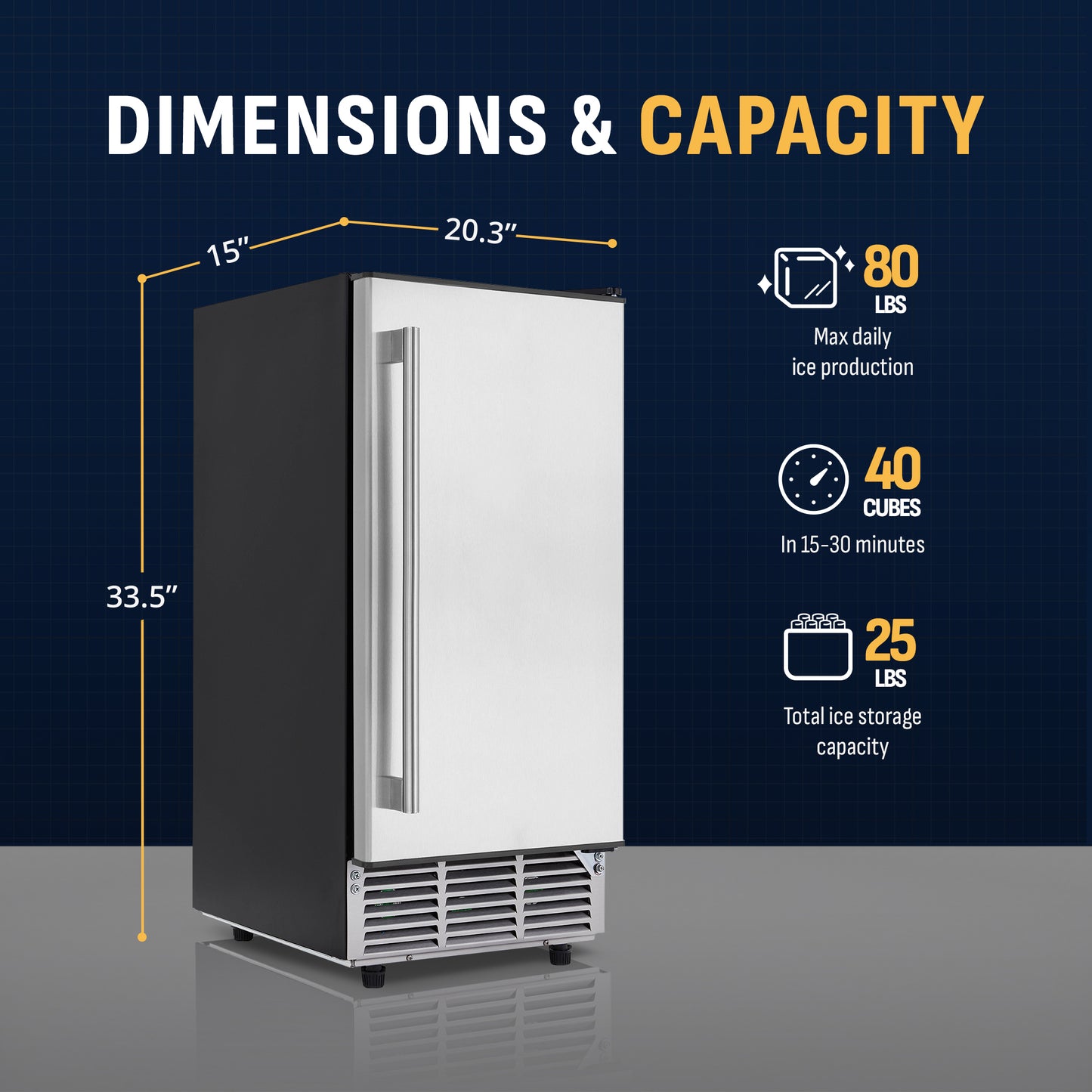 Newair® Undercounter Ice Maker for Home. Clear Ice, 80 lbs/day - Stainless Steel