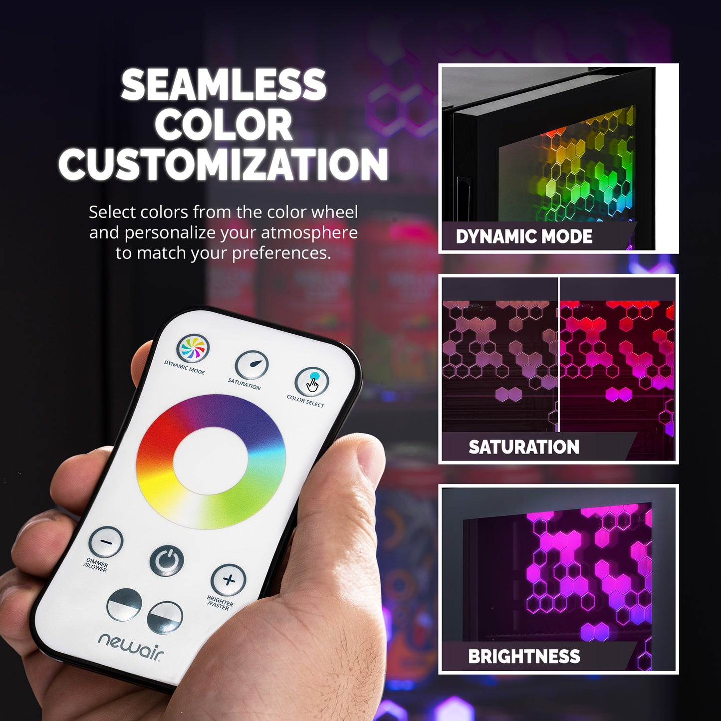Newair® Prismatic™ Series Beverage Fridge with RGB HexaColor™ LED Lights