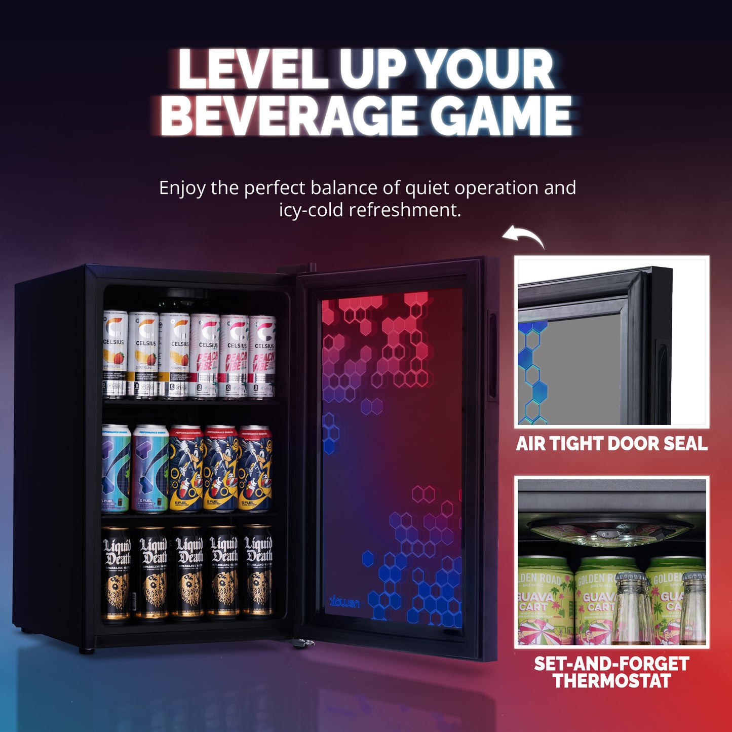 Newair® Prismatic™ Series Beverage Fridge with RGB HexaColor™ LED Lights