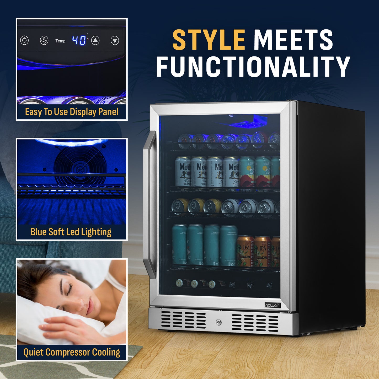 Newair® 177-Can Built-In or Freestanding Stainless Steel Beverage Fridge - 24"