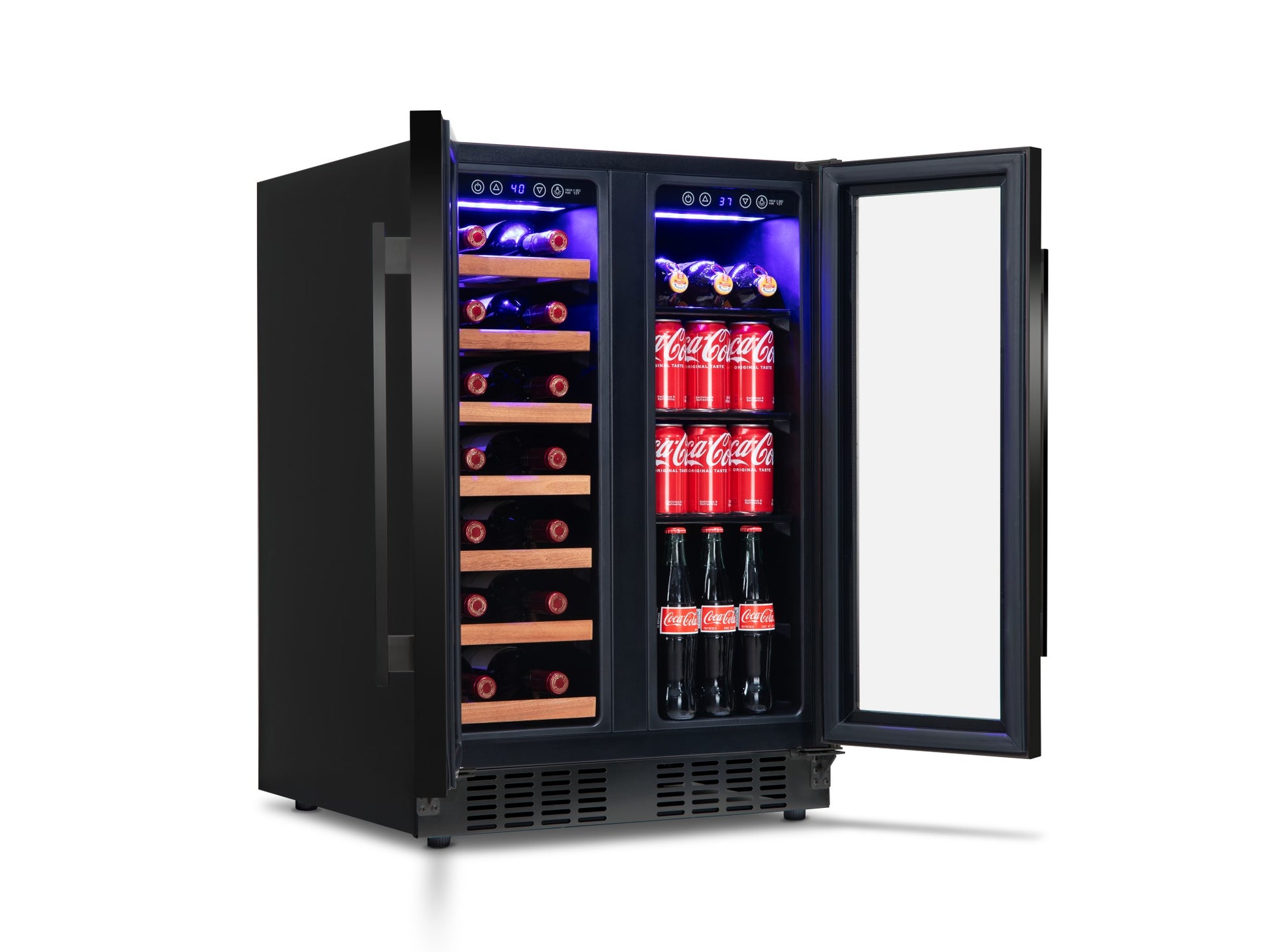 Dual zone fridge with opened doors