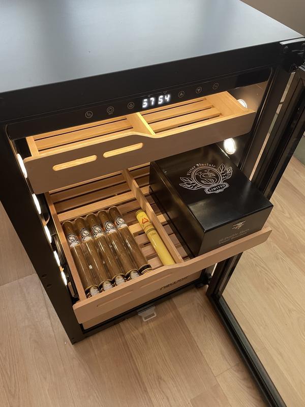 Newair 840 Count Electric Cigar Humidor, Built-in Humidification System with Opti-Temp™ Heating and Cooling Function, Precision Temperature, LED Lighting, and Peek-In™ Spanish Cedar Drawers
