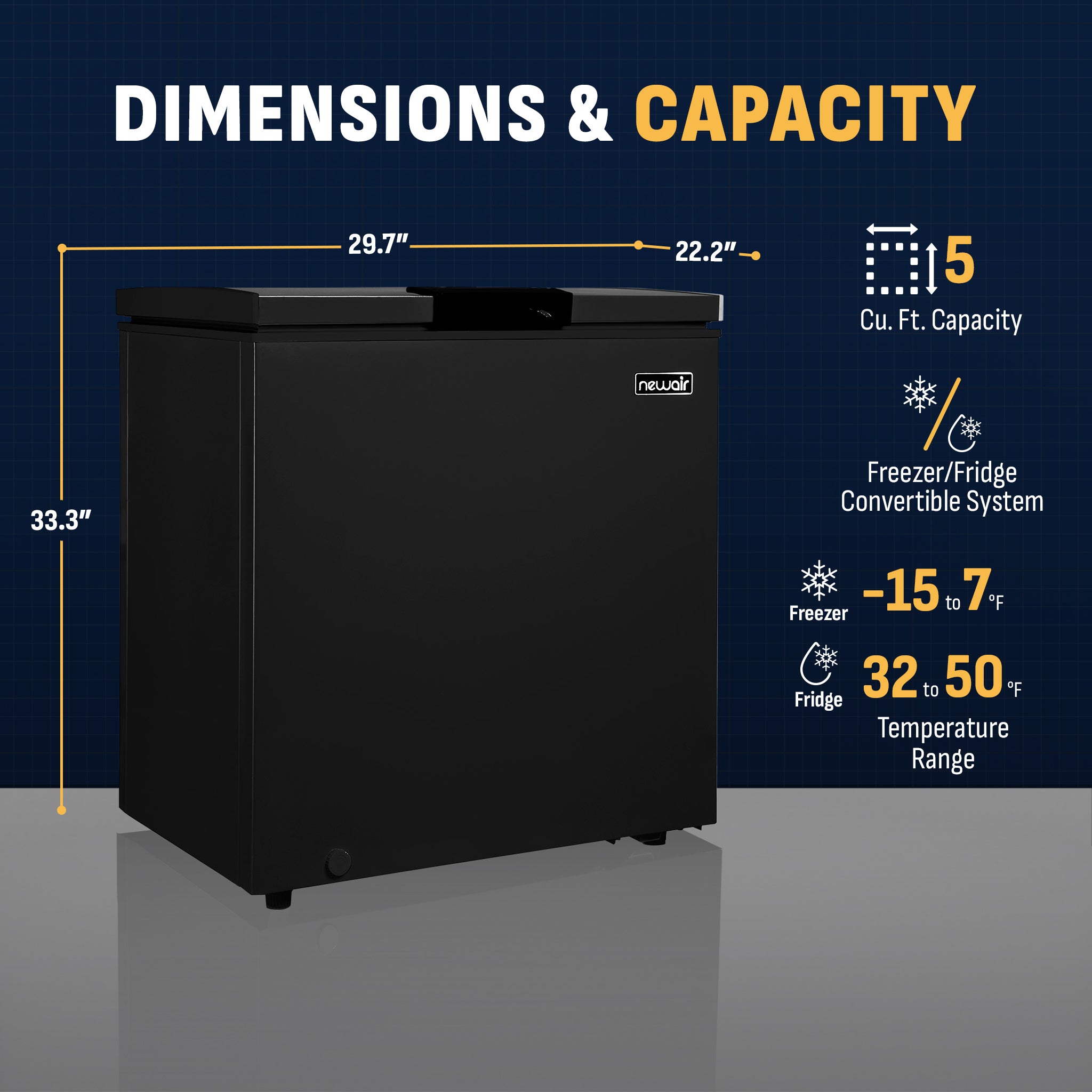 5 Cu. Ft. Mini Deep Chest Freezer and Fridge - Black | Newair
