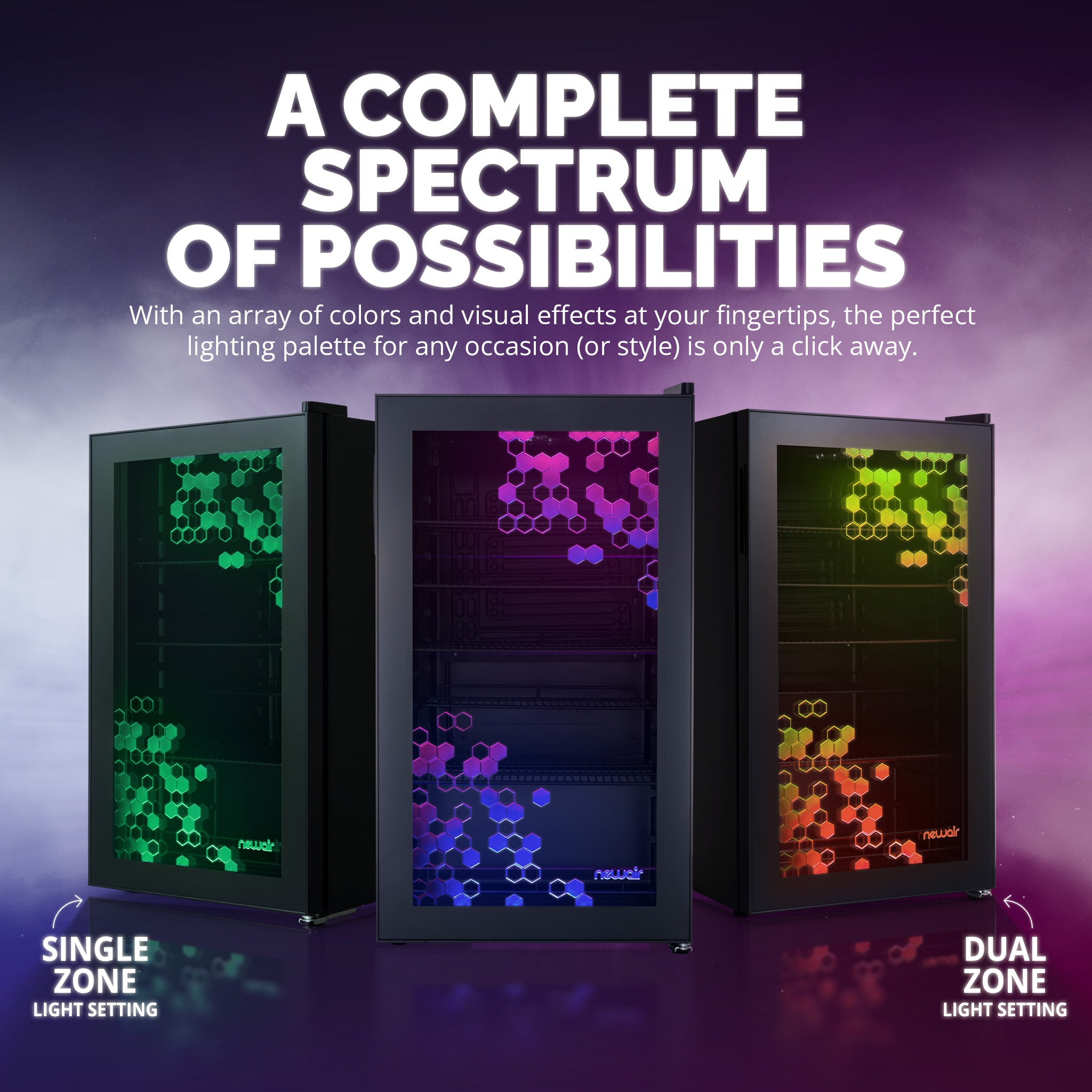 Newair® Prismatic™ Series Beverage Fridge with RGB HexaColor™ LED