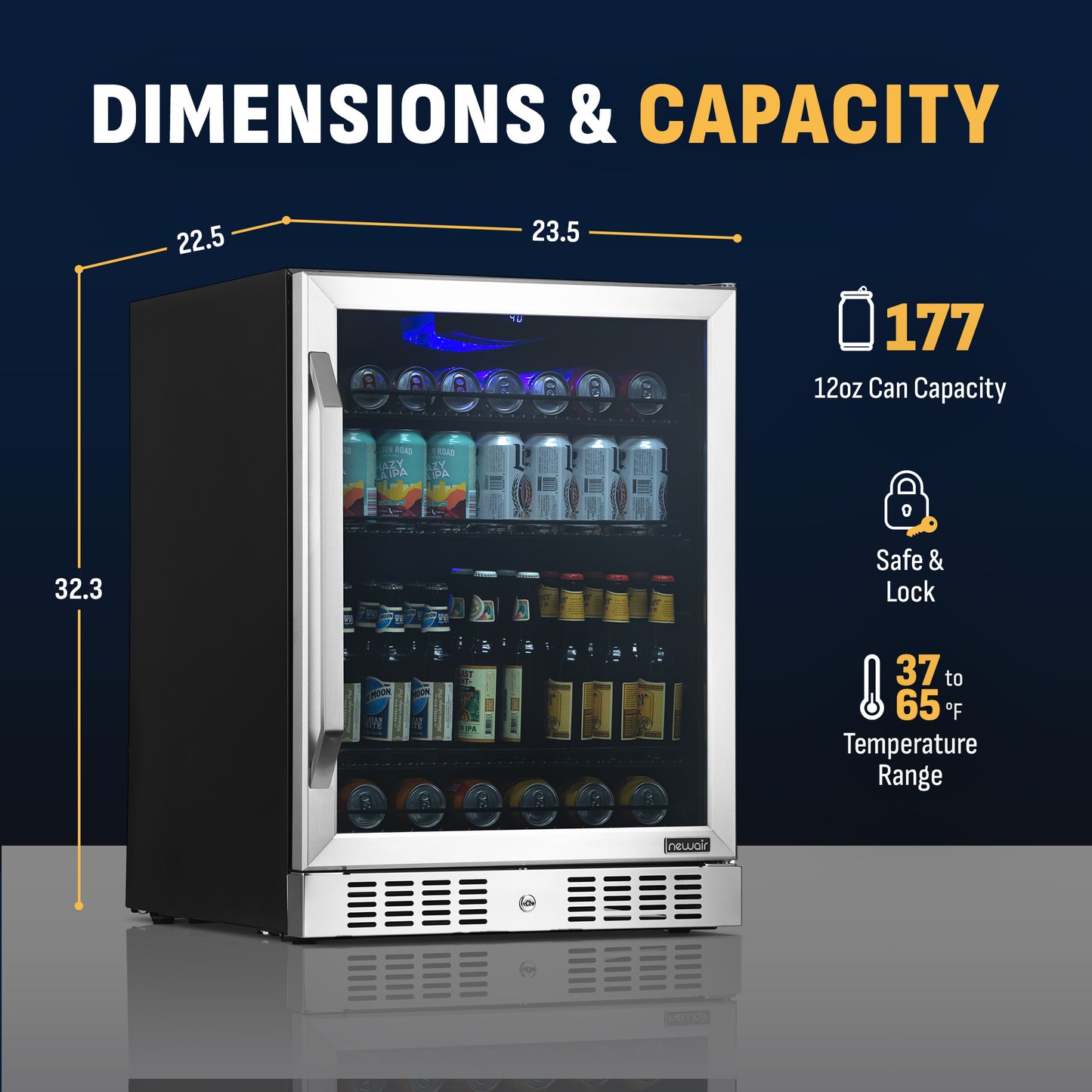 Newair® 177-Can Built-In or Freestanding Stainless Steel Beverage Fridge - 24"