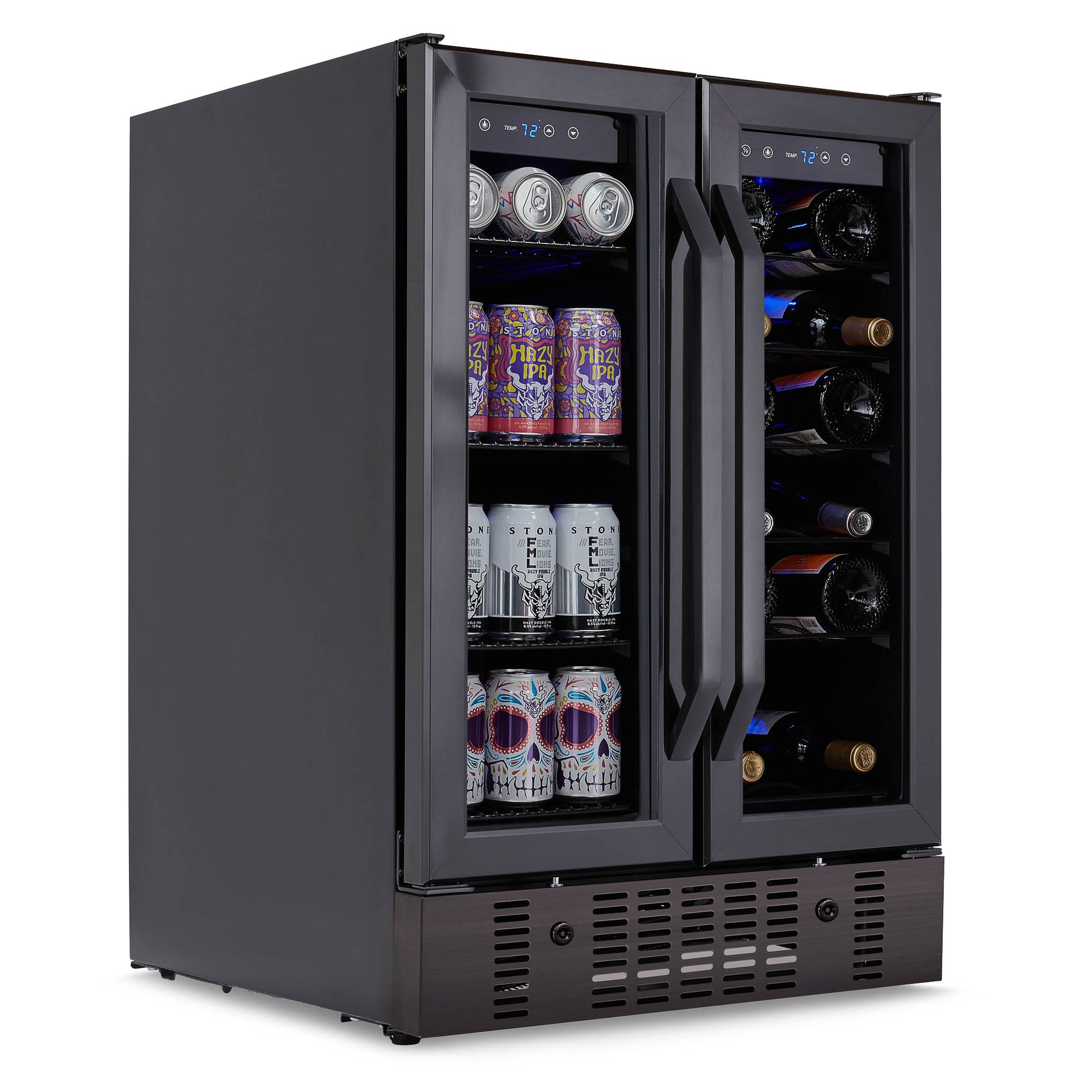 Black Stainless Steel Beverage Fridge with French Doors Newair