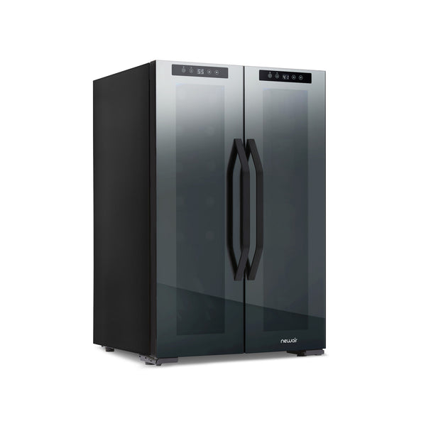Newair® Shadowᵀᴹ Series Wine Cooler and Beverage Refrigerator 12 Bottles & 39 Cans Dual Temperature Zones, Freestanding Mirrored Wine Fridge with Double-Layer Tempered Glass Door & Compressor Cooling For Reds, Whites, Sparkling Wine, Beers, and Sodas Wine Fridge    