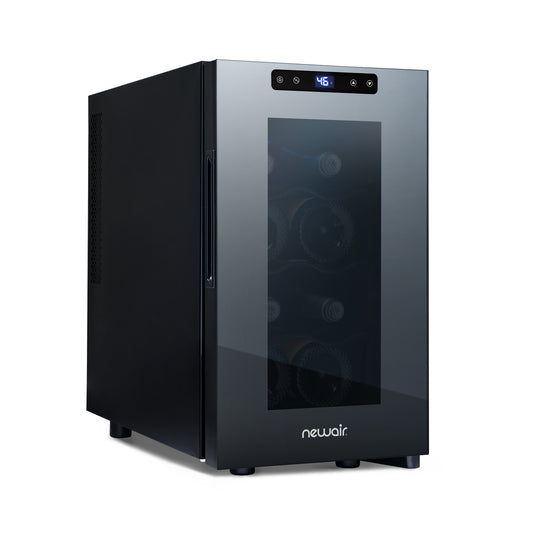 Newair® Shadow-Tᵀᴹ Series Wine Cooler Refrigerator, 8 Bottle Countertop Mirrored Compact Wine Cellar with Triple-Layer Tempered Glass Door, Vibration-Free & Ultra-Quiet Thermoelectric Cooling for Reds, Whites, and Sparkling Wine, Mini Wine Fridge Wine Fridge
