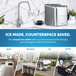 Newair 26 lbs. Countertop Ice Maker, Matt Portable and Lightweight, Intuitive Control, Large or Small Ice Size, Easy to Clean BPA-Free Parts, Perfect for Cocktails, Scotch, Soda and More Ice Makers Metallic Silver