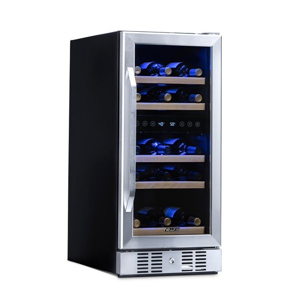 Newair 15” Built-in 29 Bottle Dual Zone Wine Fridge in Stainless Steel, Quiet Operation with Beech Wood Shelves Wine Coolers    