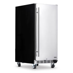 Newair 15” Built-in 90 Can Outdoor Beverage Fridge in Weatherproof Stainless Steel with Auto-Closing Door and Easy Glide Casters